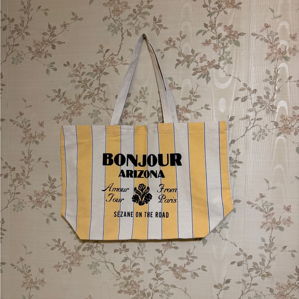 Sezane Canvas Striped Yellow and White Tote Bag